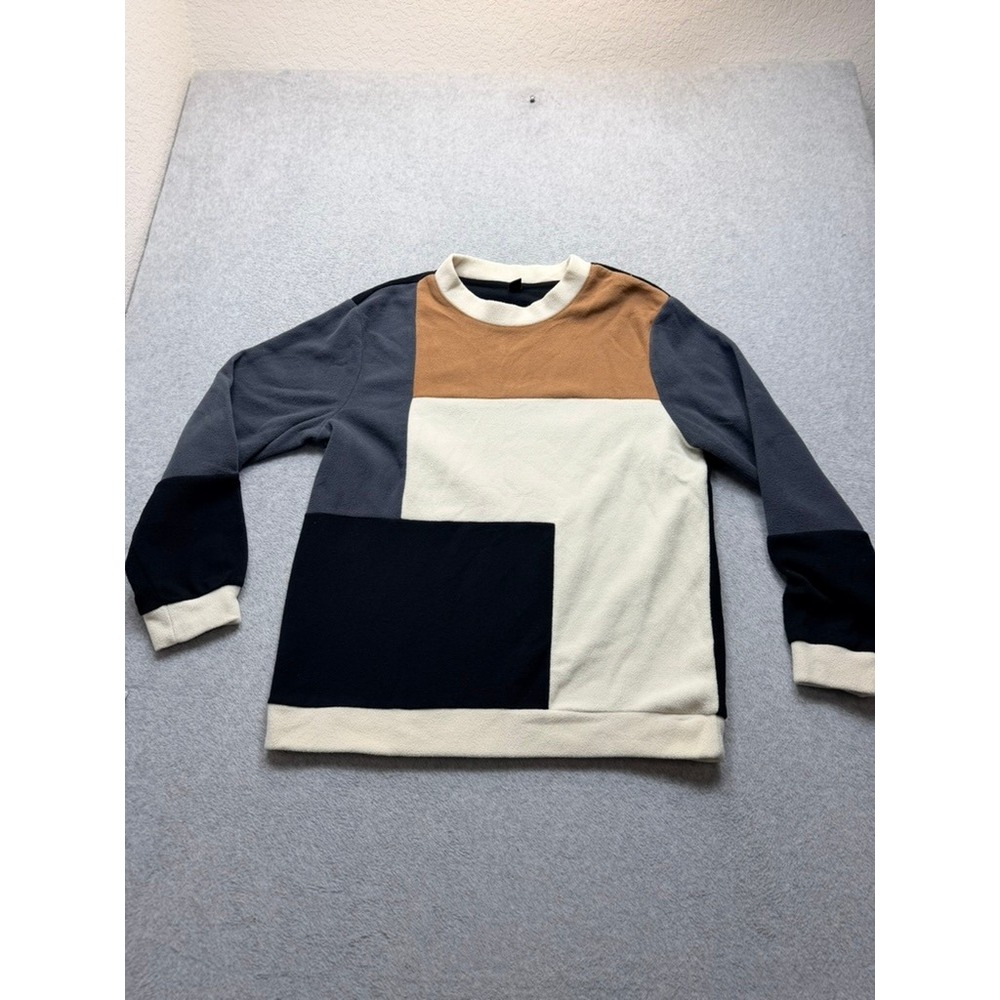 Mens Fleece Colorblock Sweatshirt Crewneck Geometric Patchwork Pullover Multi